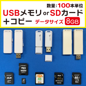 USBメモリまたはSDカードコピー 8GB【100個単位】データサイズ8GBまで フラッシュメディア込｜検:プレス 複製 ダビング 記念品 名入れ