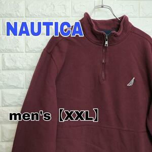 B418【NAUTICA】ハーフジップ スウェット【メンズXXL】ワインレッド