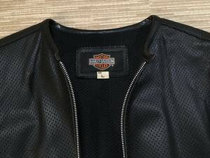 Harley-Davidson 夏用牛革パンチングレザー半袖ジャケット 日本サイズのLサイズ