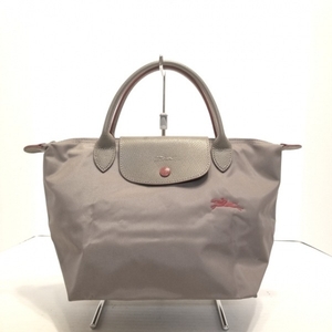 ロンシャン LONGCHAMP ハンドバッグ ル・プリアージュクラブ レザー グレーベージュ×レッド 折りたたみ バッグ