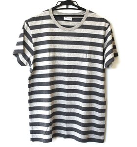 △美品　Mサイズ　SAINT LAURENT ボーダーTシャツ グレー　レディース　ボーダー柄半袖カットソー