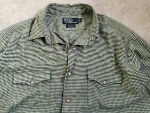 90s POLO ラルフローレン レーヨン 長袖シャツ CROFTS L オンブレ グリーン オールド ビンテージ ボックス USA 古着 ゆるだぼ ロカビリー