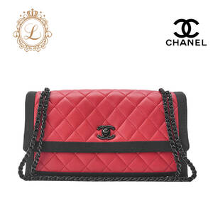 CHANEL シャネル マトラッセ チェーンショルダー ラムスキン×ナイロン 赤×黒（ブラック金具）ショルダーバッグ ミニショルダーバッグ レ