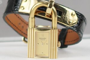 【美品】HERMES エルメス ケリーウォッチ クロコ ゴールド文字盤 腕時計 〇Y刻印 クォーツ 動作確認済み レディース小物【RO69】