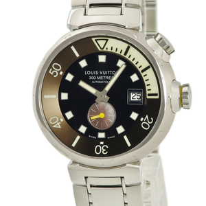 【3年保証】 ルイヴィトン タンブール ダイビング デイト Q1031 黒 茶 シェル 回転式インナーベゼル 自動巻き メンズ 腕時計