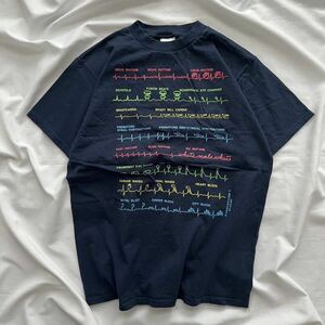 Tシャツ US古着 TULTEX タルテックス 半袖 メンズ Lサイズ 綿 コットン グラフィック文字 両面プリント オーバーサイズ ネイビー 送料込