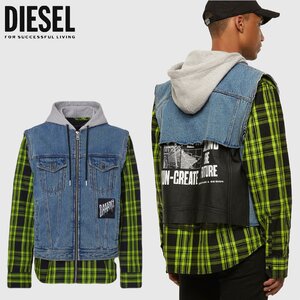 ☆目を惹くデザイン☆正規品/新品/未使用/XSサイズ■タグ付き/定価71,500円■DIESEL ディーゼル メンズ デニム ジャケット レザー切替 21