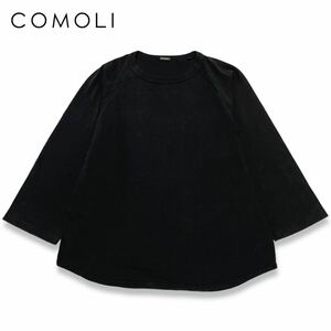 32 国内正規品 COMOLI コモリ Z01-05018 24ss 長袖コットンジャージ ベースボールTシャツ ヘビーウェイト カットソー Tee ブラック メンズ