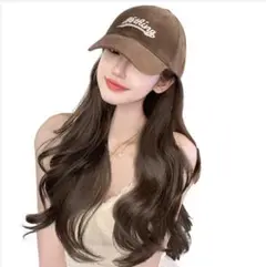 【新商品】レディース 帽子 一体型 フェイクヘア 韓国 大きいつば キャップ