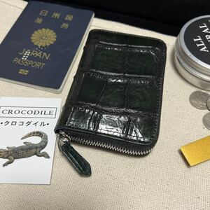 実物　金運UP色　クロコダイル メンズ ラウンドファスナー ワニ　鰐本革　手染め手作り　コンパクト　ミニ財布　人気商品//