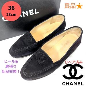 良品箱付き☆CHANEL【シャネル】ココマークスエード ローファー 黒