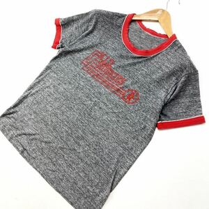 ヴィンテージ ☆ カレッジプリント リンガーT 半袖 Tシャツ M相当 霜降りグレー × レッド アメカジ ストリート US古着 アメリカ古着■S8