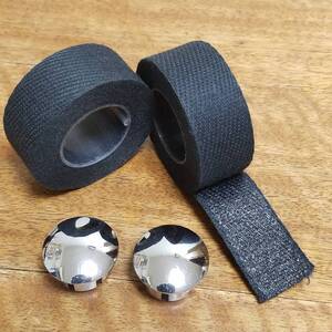 ♯24 コットンバーテープ (Black)メッキ バーエンドキャップ ※1台分 Cotton Bar Tape New Old Stock (NOS) 国産 未使用 