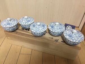 未使用 たち吉 京唐草お茶呑茶碗 桐箱入