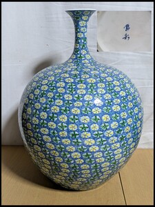 有田焼 錦彩/絵飾り花瓶 陶芸 藤井錦彩 壺 花器 花入 色絵 壷染錦 小花文様 飾壺 緻密紋様 約45cm