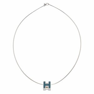 ★E2632 超美品!! エルメス カージュドアッシュ Hロゴ ペンダント ネックレス シルバー×ブルー HERMES レディース★