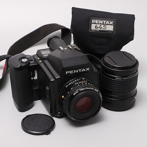 PJ095. ペンタックス PENTAX 645 SMC PENTAX-A 645 1：2.8 75ｍｍ 1：3.5 150ｍｍ 中判カメラボディ レンズ二点 現状品