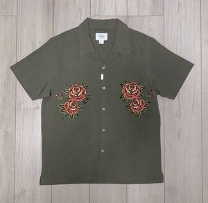 CRIMIE OPEN COLLAR ROSE SHIRT M クライミー 薔薇 刺繍 オープンカラーシャツ カーキ バラ ローズ アロハシャツ ハワイアン 半袖シャツ