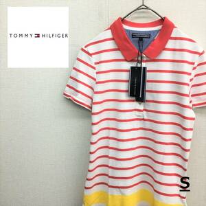 NZ1344●タグ付き TOMMY HILFIGER ボーダー 半袖 ポロシャツ●S●ピンク系 鹿の子 レディース カットソー ゴルフシャツ トミーヒルフィガー