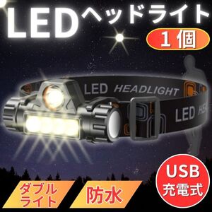 LED ヘッドライト USB充電式 1個 高輝度 スポットライト広角切替 磁石 防災 防水 アウトドア レジャー キャンプ 登山 釣り 小型 軽量