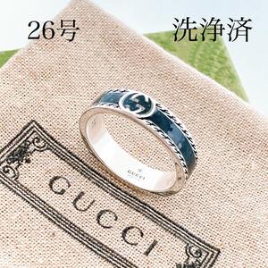 洗浄済＊グッチ GUCCI 925 リング 指輪 シルバー メンズ Y443 レディース アクセサリー エナメル インターロッキング