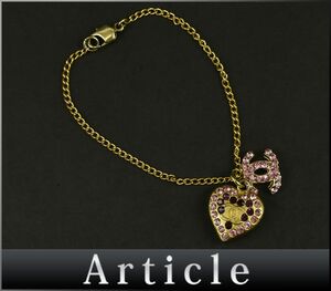 178058〇 CHANEL シャネル ココマーク ハート ブレスレット 腕輪 02P GP ラインストーン ゴールド ピンク レッド アクセサリー/ E