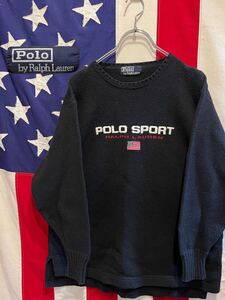 ★90s★POLO SPORT★RALPH LAUREN★ポロスポーツ★ラルフローレン★ナイガイ製★コットンニット★刺繍ロゴ★Mサイズ相当★ヴィンテージ★