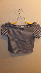 ★FOREVER 21★フォーエバー21レディーストップス ショートシャツサイズS Crop Ladies Tops size S　USED IN JAPAN　ストライプへそ出し