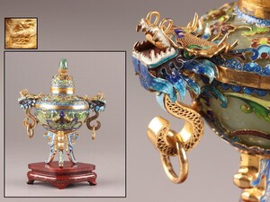 中国古玩 唐物 翡翠 緑砡石 銀七宝 香炉 時代物 極上品 初だし品 D0549