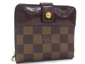 1円 LOUIS VUITTON ルイヴィトン N61668 ダミエ コンパクトジップ 二つ折り 財布 ウォレット 小銭入れ 札入れ ブラウン系 FK2277