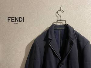 ◯ イタリア製 FENDI キルティング テーラード ジャケット / フェンディ ナイロン ジップ アップ ネイビー 紺 44 Mens #Sirchive