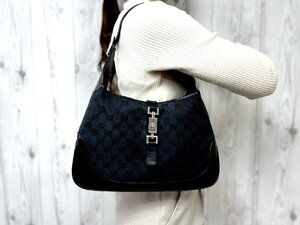 極美品 GUCCI グッチ GGキャンバス ジャッキー ハンドバッグ ショルダーバッグ バッグ キャンバス×レザー 黒 78834