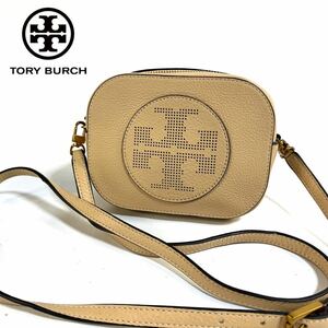 【新品同様】TORY BURCH トリーバーチ レザー ミニクロスボディ ショルダーバッグ シボ革 ブラウン キャメル ゴールド金具 極美品