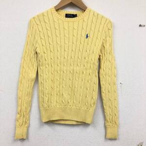 □POLO RALPH LAUREN 長袖ニット S(160/84A) 黄 ポロラルフローレン レディース ロゴ刺 クルーネック 複数落札同梱OK B241031-8