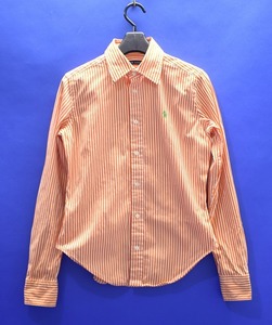 【訳あり】 RALPH LAUREN （ラルフローレン）ストライプ 長袖 シャツ ワンポイント ポニー STRIPE L/S SHIRT ORANGE 7 COTTON ボーダー 