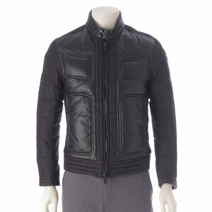 【モンクレール】Moncler　15年 メンズ ALLEMAND レザー切替 シングルライダース ダウンジャケット ブラック 0 【中古】203491