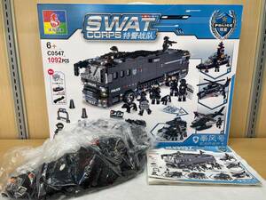 #1444 ブロック SWAT アクションバトルバス 合体 特殊車両 1092ピース C0547 特殊部隊 POLICE パーツ揃未確認 ジャンク品