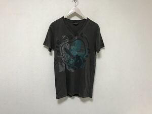 本物ディーゼルDIESELコットンVネックプリント半袖TシャツメンズアメカジサーフミリタリービジネススーツグレーMインド製