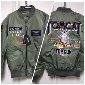 AVIREX/新品メンズL/MA-1フライトジャケットTOPGUN/トップガン/F-14A戦闘機TOMCAT/トムキャット/セージ/グリーン系/ミリタリー ジャンパー