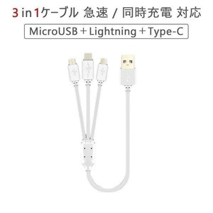 1mロングタイプ 3in1ケーブル Lightning Type-C MicroUSB ケーブル 急速充電 同時充電対応 送料無料 1ヶ月保証「USB-LINE3P-L.D」