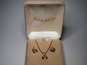 NINA RICCI/ニナリッチ ブランド ネックレス ペンダント イヤリング　ゴールドＸシルバー　ラインストーン　良品