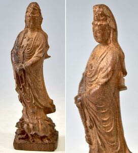 【彫刻】「木彫　観音像」 仏像 仏教美術 立像 木製 中国美術 唐物 高14.6cm y92269638