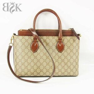 1円～ グッチ 409534 GGスプリーム ２WAYバッグ ハンドバッグ ショルダーバッグ PVC レディース ブラウン系 GUCCI 中古品 ♪