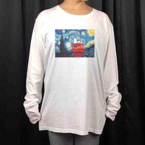 新品 ゴッホ 星月夜 スヌーピー SNOOPY 屋根 アート コラージュ ロンT 長袖 Tシャツ XS S M L XL ビッグ オーバー サイズ XXL~4XL パーカー