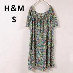 H＆M 膝丈ワンピース　花柄　ボタニカル　リゾート　旅行　フェミニン　体型カバー