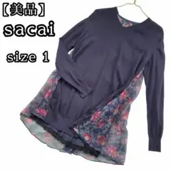 sacai ワンピース 花柄 ネイビー サイズ1 ドッキング 異素材 サカイ