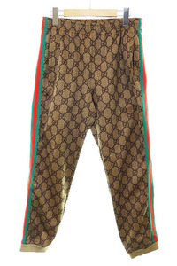 グッチ GUCCI 18AW GG柄 テクニカル ジャージートラック パンツ サイズS 523489 X9V35 シェリーライン 総柄 ブラウン 【ブランド古着ベクト