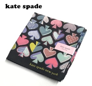 【kate spade】(NO.4202）ケイト・スペード ハンカチ　大判　シルク混　カラフルスペード柄 ブラック　未使用 57cm