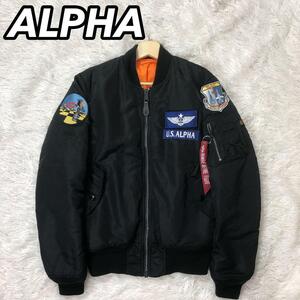 ALPHA アルファ MA-1 ミリタリージャケット フライト ブルゾン ジャンパー ワッペン ブラック 黒色 ブランドロゴ M TA0110-201 メンズ 男性