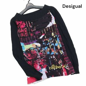 Desigual デシグアル 通年 プリント&刺繍♪ ボートネック ボーダー ニット セーター Sz.S　レディース　K4T00125_1#L